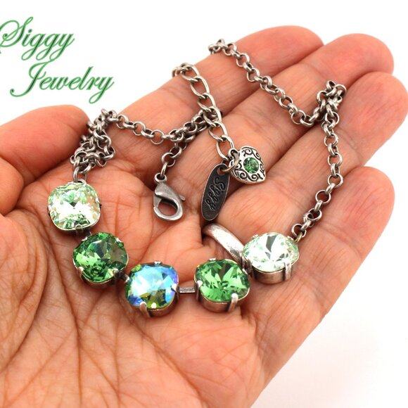 12mm Cushion Cut Green Austrian Crystal Necklace, Evergreen Spark - Picture 7 of 8